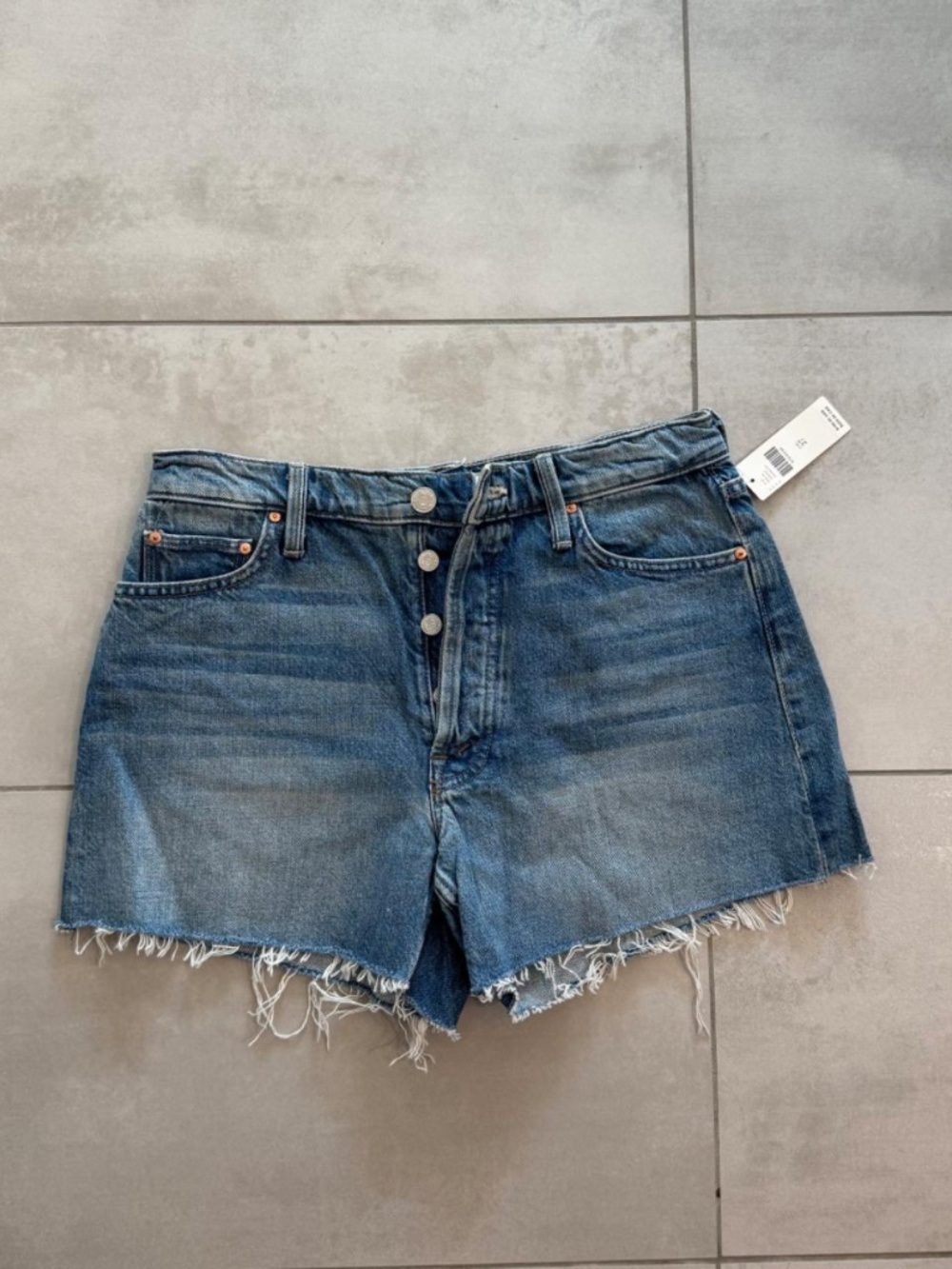 NWT- MOTHER BRAND TOM FRAY KICK Denim Cutoff Shorts - Blue